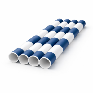 Ice Cup | 50x Papierstrohhalm Weiss mit gestreiftem Dunkelblau 12mm