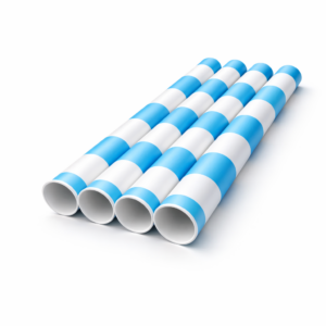 Ice Cup | 50x Papierstrohhalm Weiss mit gestreiftem Dunkelblau 12mm