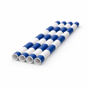 Ice Cup | 50x Papierstrohhalm Weiss mit gestreiftem Dunkelblau 6mm