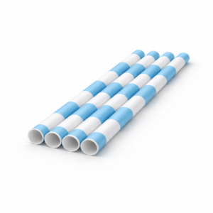 Ice Cup | 50x Papierstrohhalm Weiss mit gestreiftem Hellblau 6mm